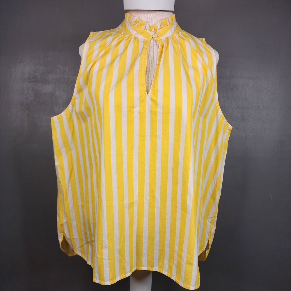 J. Crew Ruffle-Neck Top  Wide-stripe Cotton Poplin‎ Bright Sun Size 18 J3715 NWT